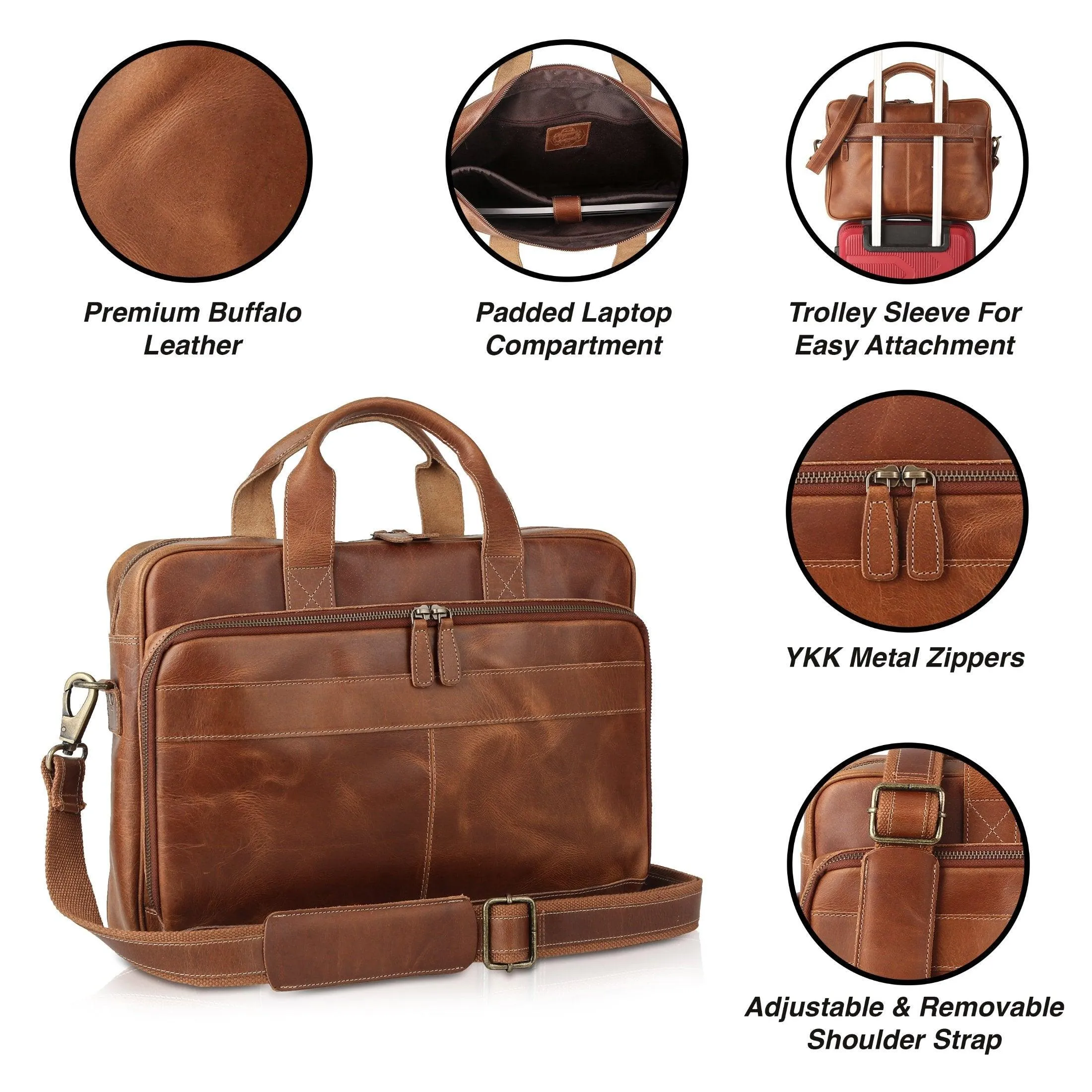 16 Inch Leather briefcases Laptop Messenger Bags for Men and Women Best Office School College Satchel Bag