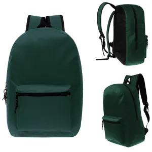 17" Kids Basic Wholesale Backpack in Dark Green- Bulk Case of 24 Backpacks