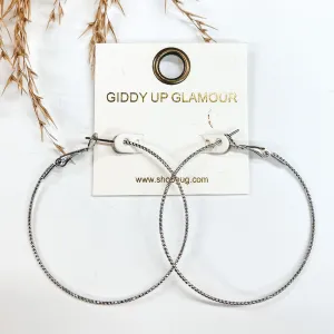 2 Inch Thin Wired Rope Textured Hoop Earrings in Silver