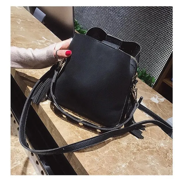 2018 Fashion Scrub Women Bucket Bag Vintage Tassel Messenger Bag High Quality Retro Shoulder Bag