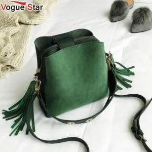 2018 Fashion Scrub Women Bucket Bag Vintage Tassel Messenger Bag High Quality Retro Shoulder Bag