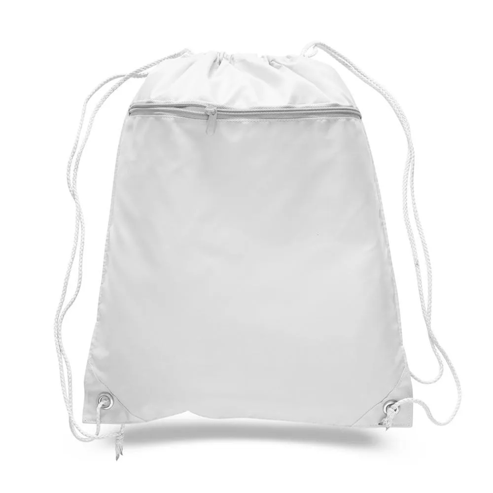 216 ct Promotional Polyester Drawstring Bags with Front Pocket - By Case