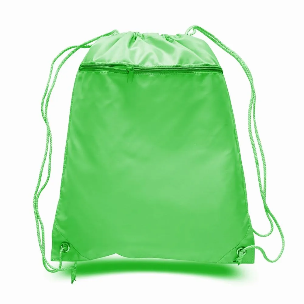 216 ct Promotional Polyester Drawstring Bags with Front Pocket - By Case