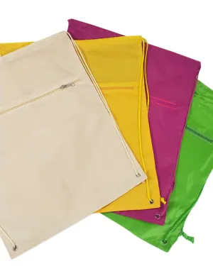 48 ct Promotional Polyester Drawstring Bags with Front Pocket - ASSORTED COLOR PACK (CLOSEOUT)