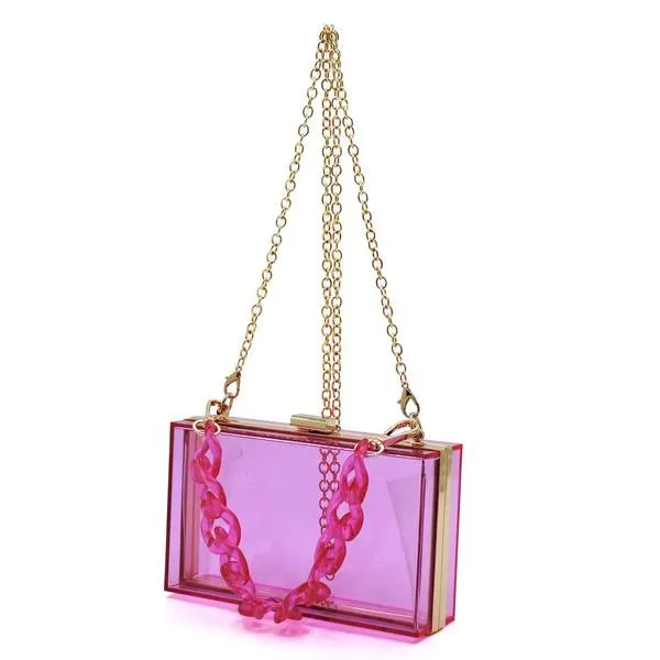 Acrylic Chain Handle See Thru Crossbody Clutch Purse