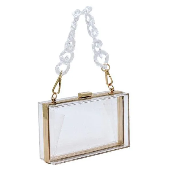 Acrylic Chain Handle See Thru Crossbody Clutch Purse