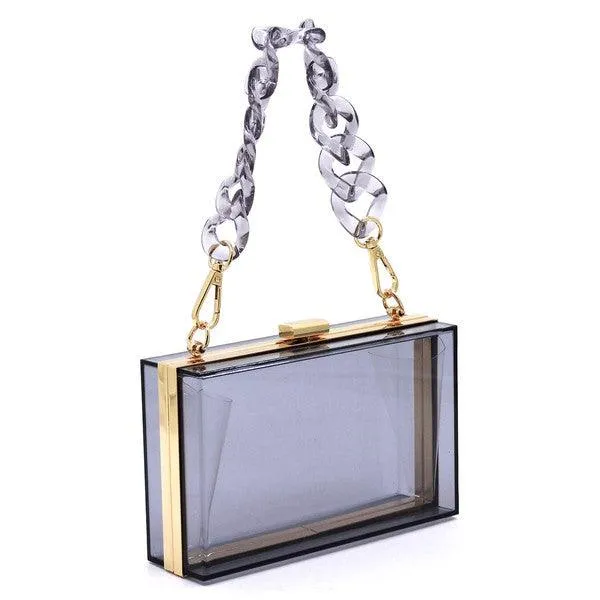 Acrylic Chain Handle See Thru Crossbody Clutch Purse