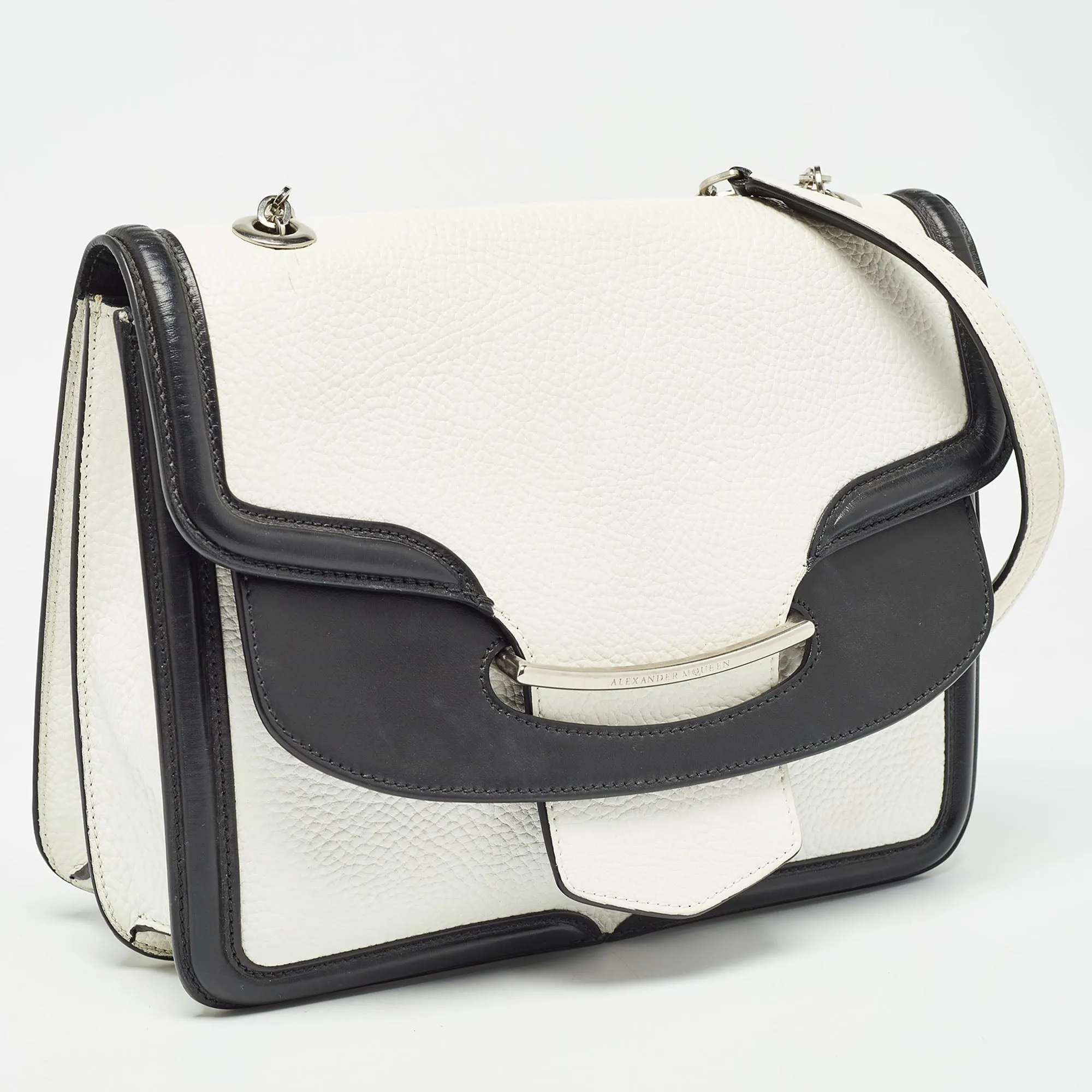 ALEXANDER MCQUEEN White/Black Leather Lucite Heroine Shoulder Bag