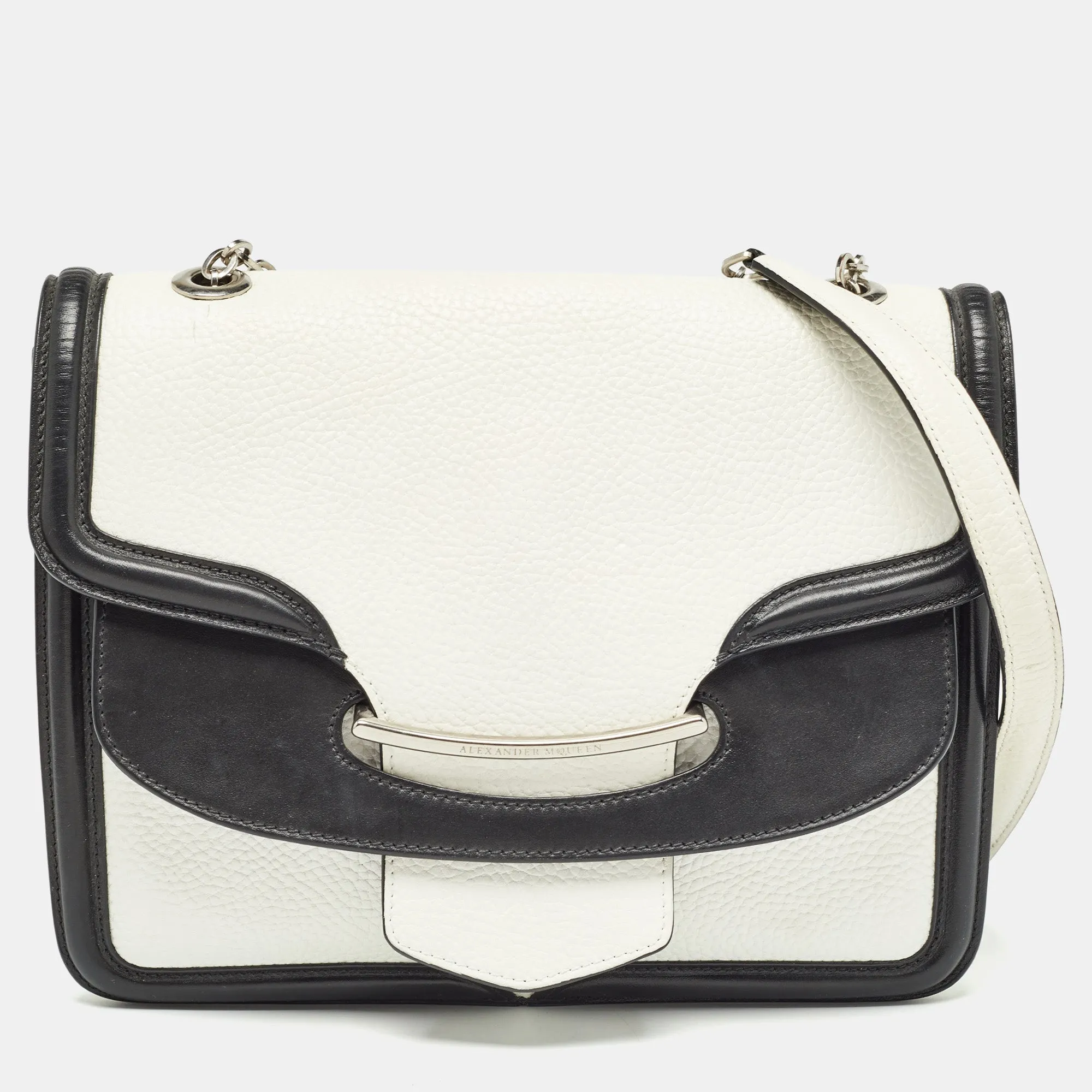 ALEXANDER MCQUEEN White/Black Leather Lucite Heroine Shoulder Bag