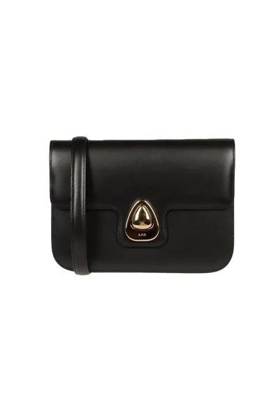 A.P.C. Navy Blue Leather Foldover Small Shoulder Handbag