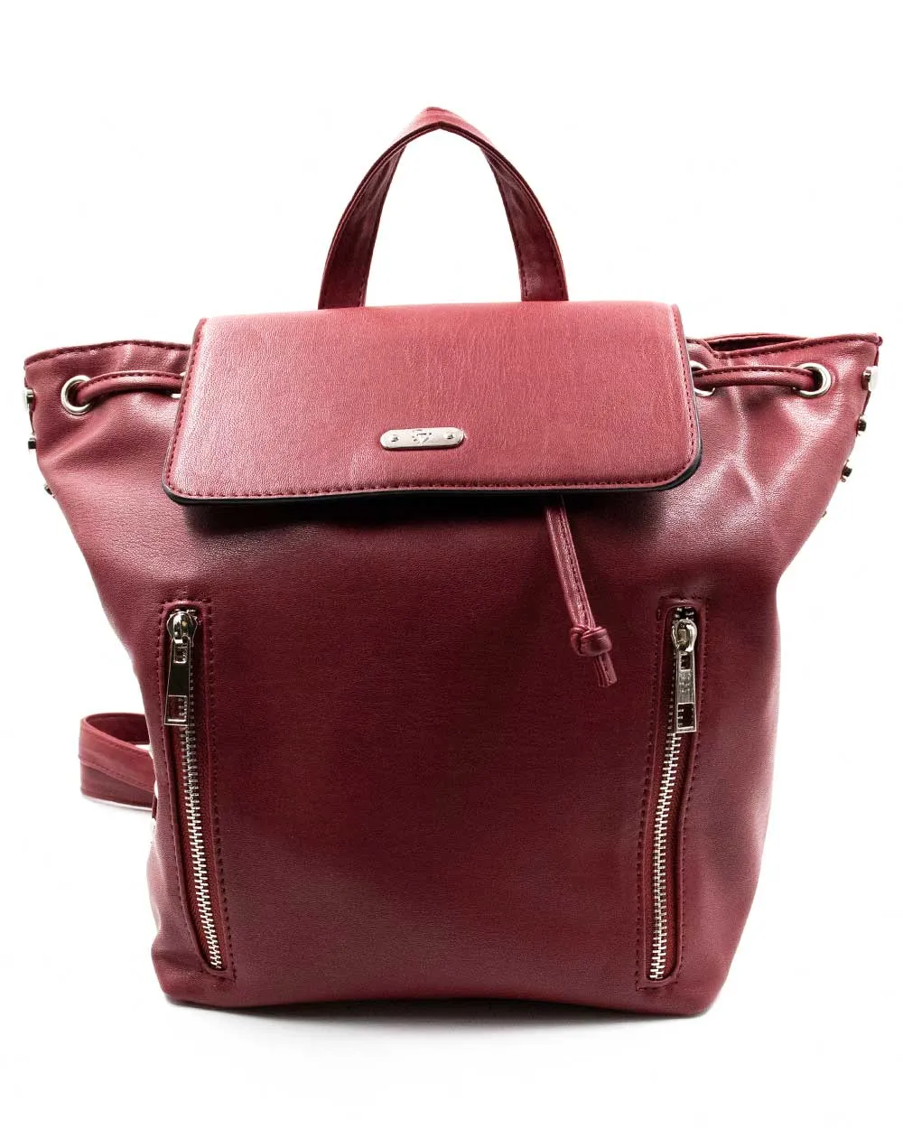 Back Pack - Maroon Pu 2 Front Zips W/Side Studs Sv