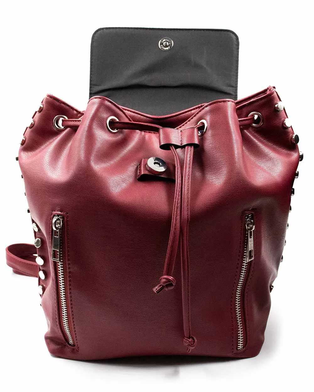 Back Pack - Maroon Pu 2 Front Zips W/Side Studs Sv