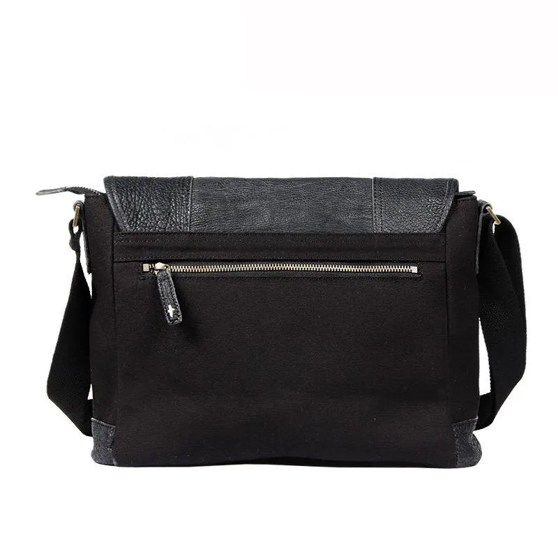 Black Canvas Leather Mens Side Bags Messenger Bags Dark Coffee Canvas Courier Bag for Men