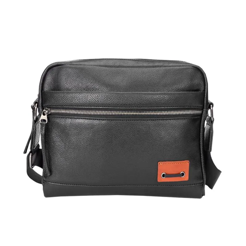 Black Fashion Leather Mens 10 inches Side Bag Black Courier Bag Messenger Bags for Men