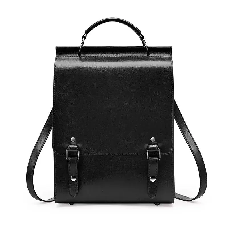 Black Leather Backpacks For women-Chic Zipper Closure Backpack 557-1