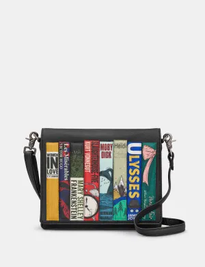 Bookworm Black Vegan Leather Flap Over Cross Body Bag