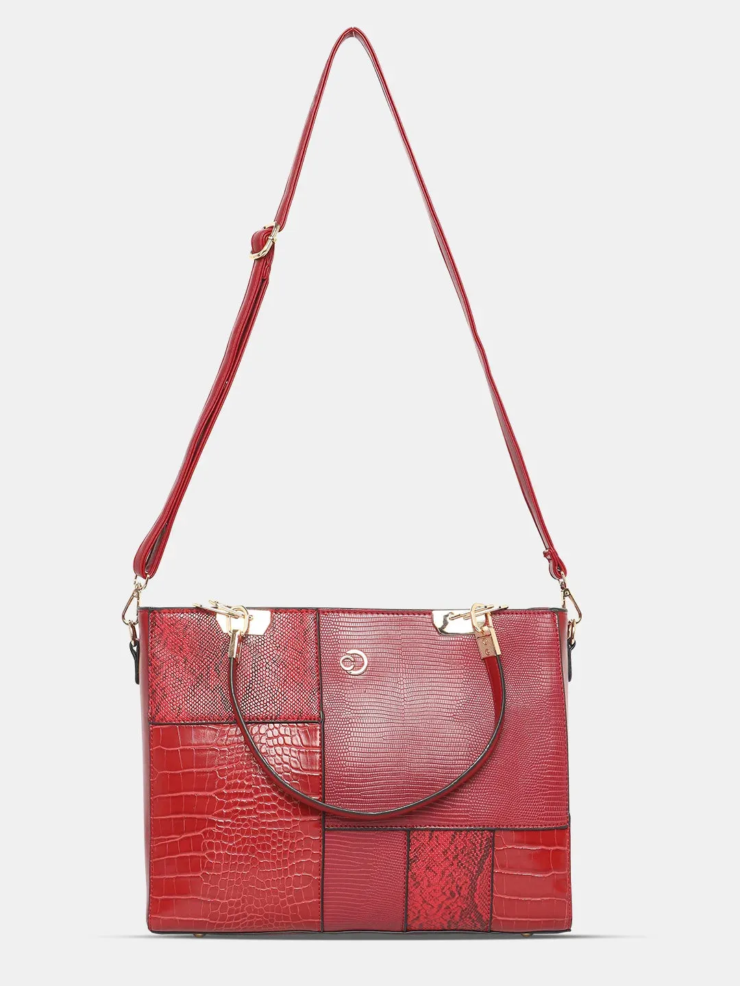 Caprese Ariana Tote Medium Self Deisgn Women'S Office Handbag Red