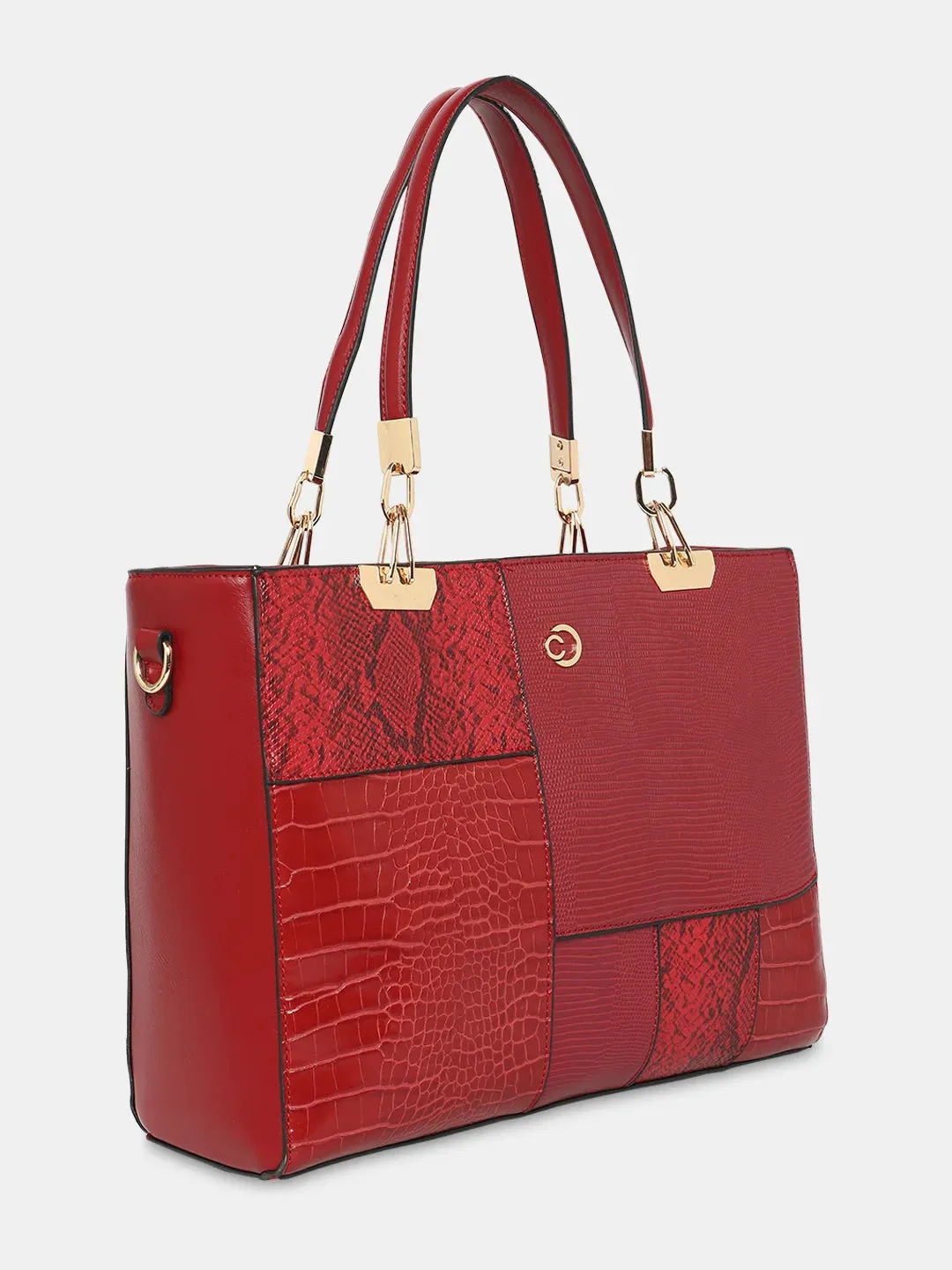 Caprese Ariana Tote Medium Self Deisgn Women'S Office Handbag Red