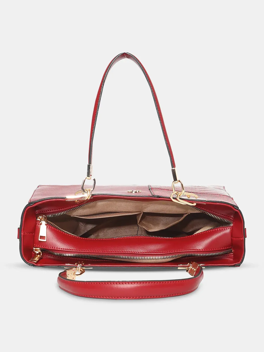 Caprese Ariana Tote Medium Self Deisgn Women'S Office Handbag Red