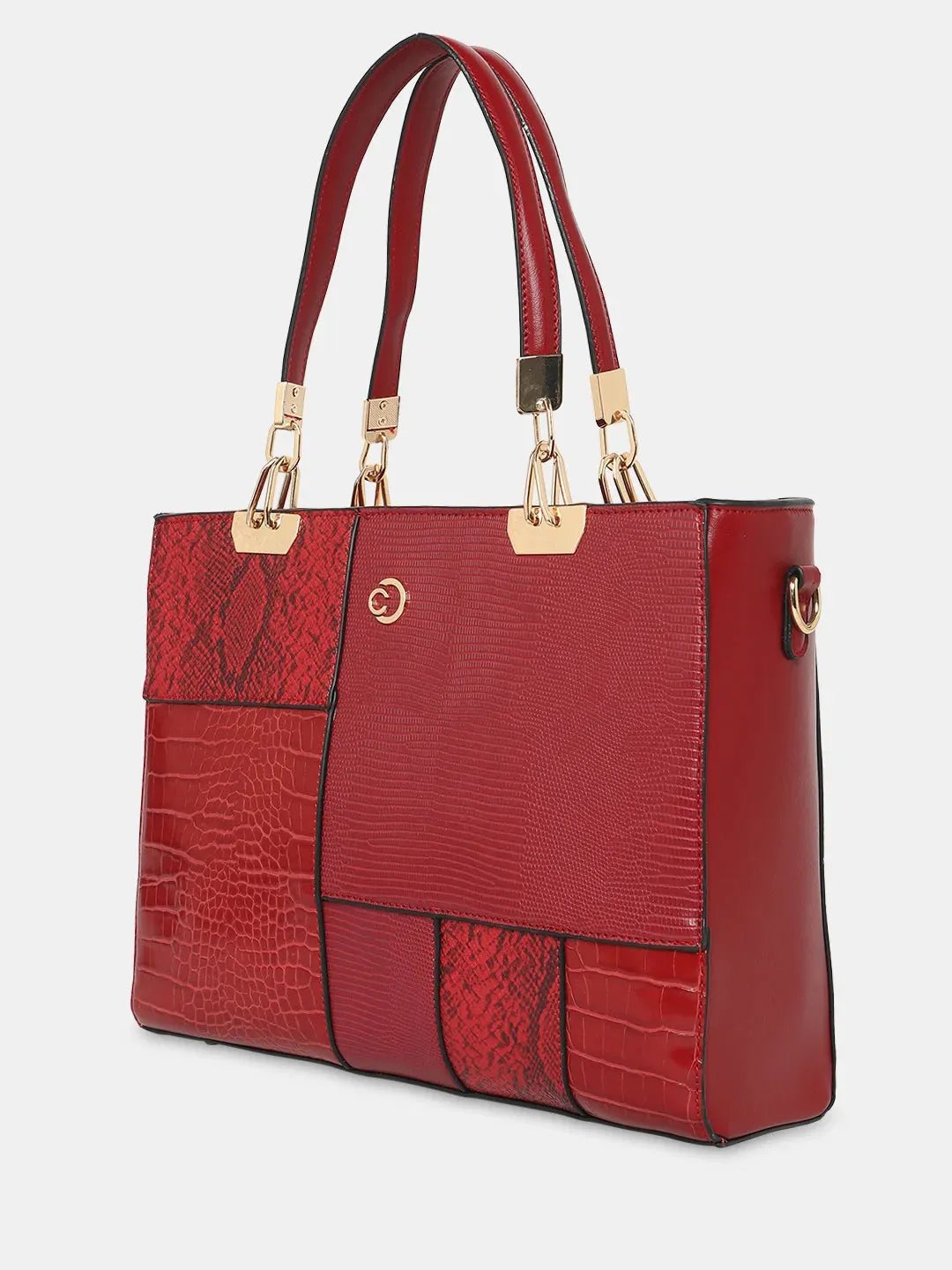 Caprese Ariana Tote Medium Self Deisgn Women'S Office Handbag Red