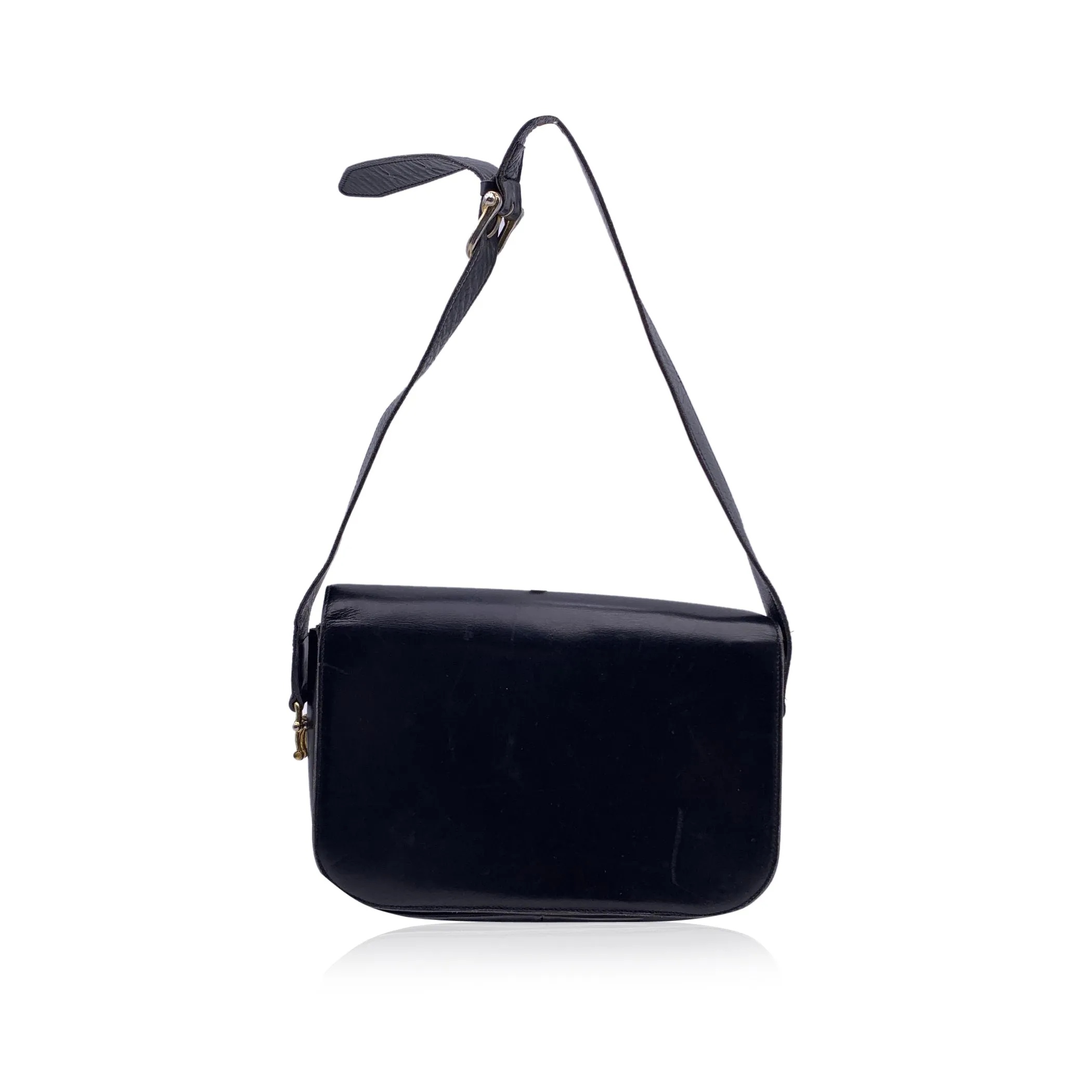 Celine Vintage Black Leather Crossbody Flap Messenger Bag