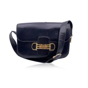 Celine Vintage Black Leather Crossbody Flap Messenger Bag