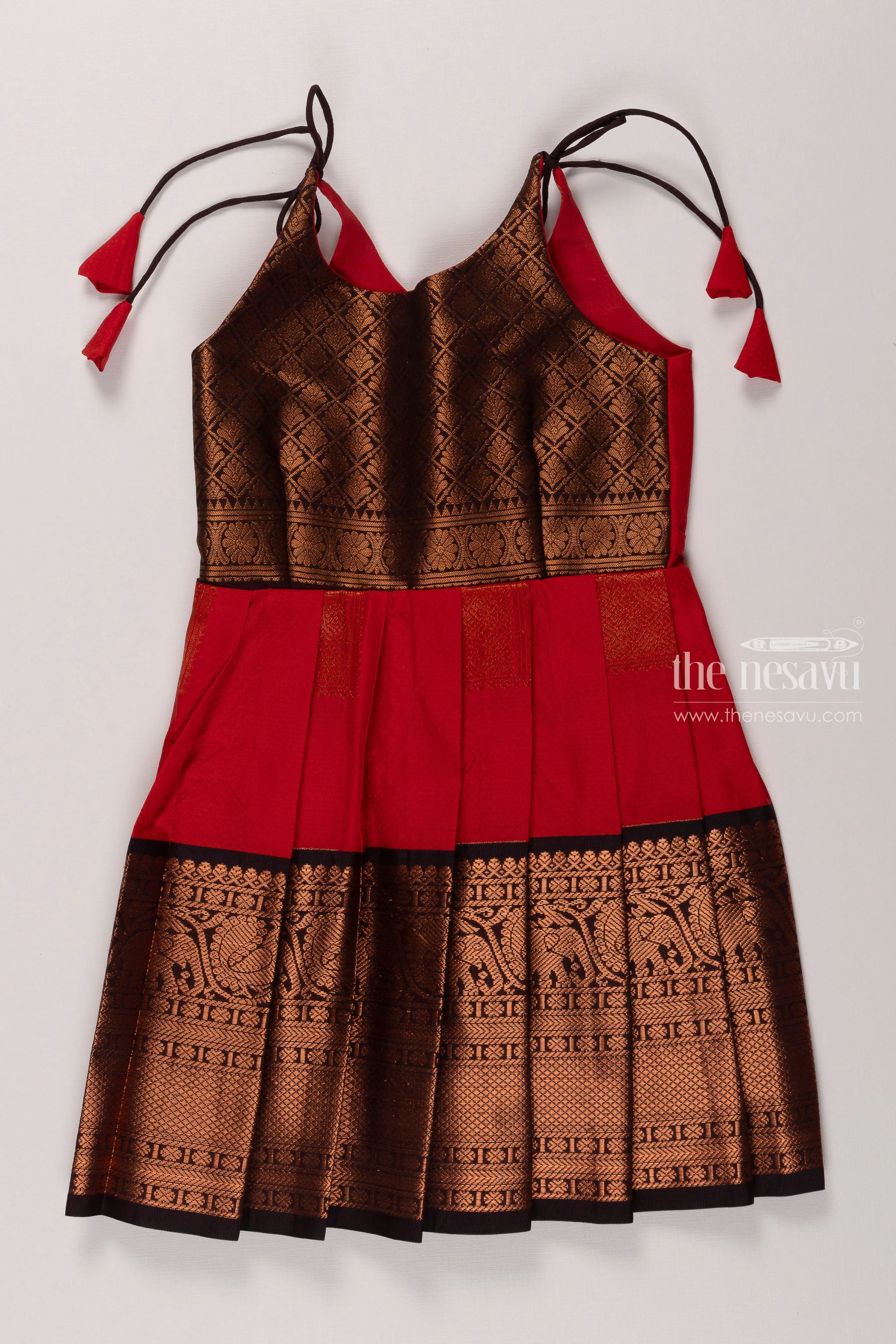 Charming Red Silk Tie-Up Frock for Trendy Occasions