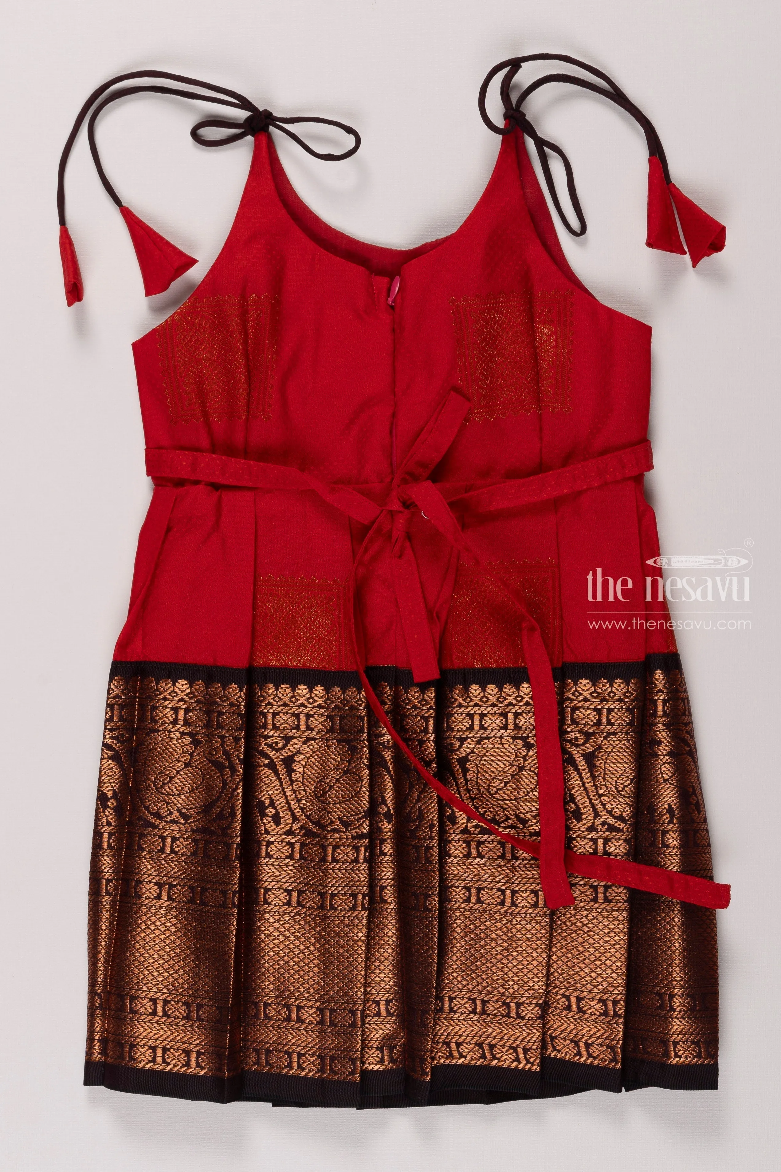 Charming Red Silk Tie-Up Frock for Trendy Occasions