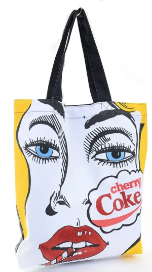 Cherry Coke Vintage Comic Pop Art Coca Cola Canvas Tote Bag