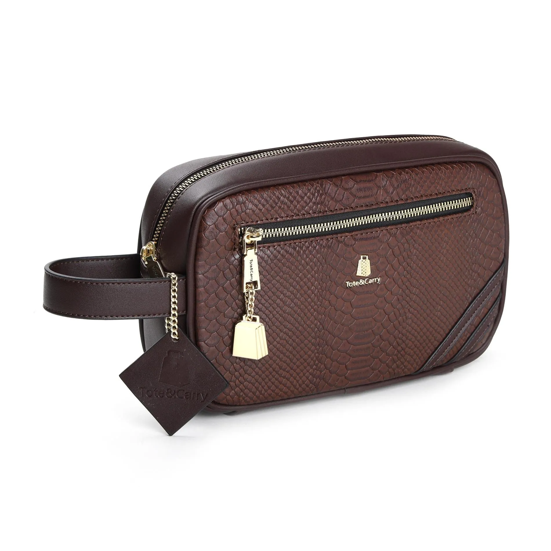 Chocolate Apollo 1 Faux Snakeskin Toiletry Bag