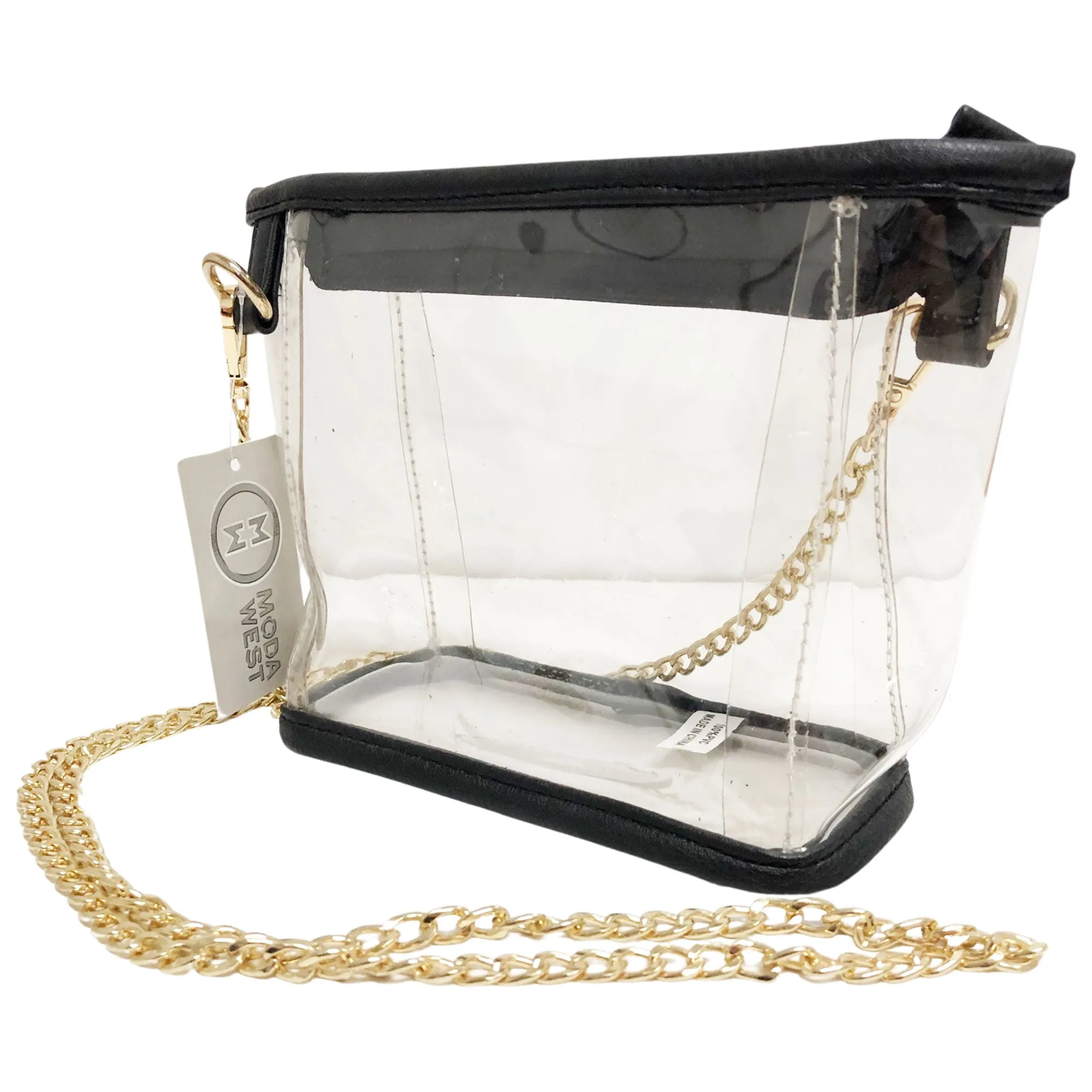 CLEARANCE WHOLESALE SMALL CLEAR HANDBAG (CASE OF 24- $2.50 / PIECE) Wholesale Transparent Bag Trimmed in Black SKU: C1016-BLK-24