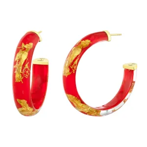 Color Gold Leaf Lucite Hoop Earrings