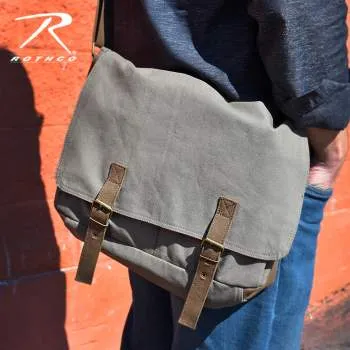 Deluxe Vintage Style Canvas Messenger Bag - Olive Drab