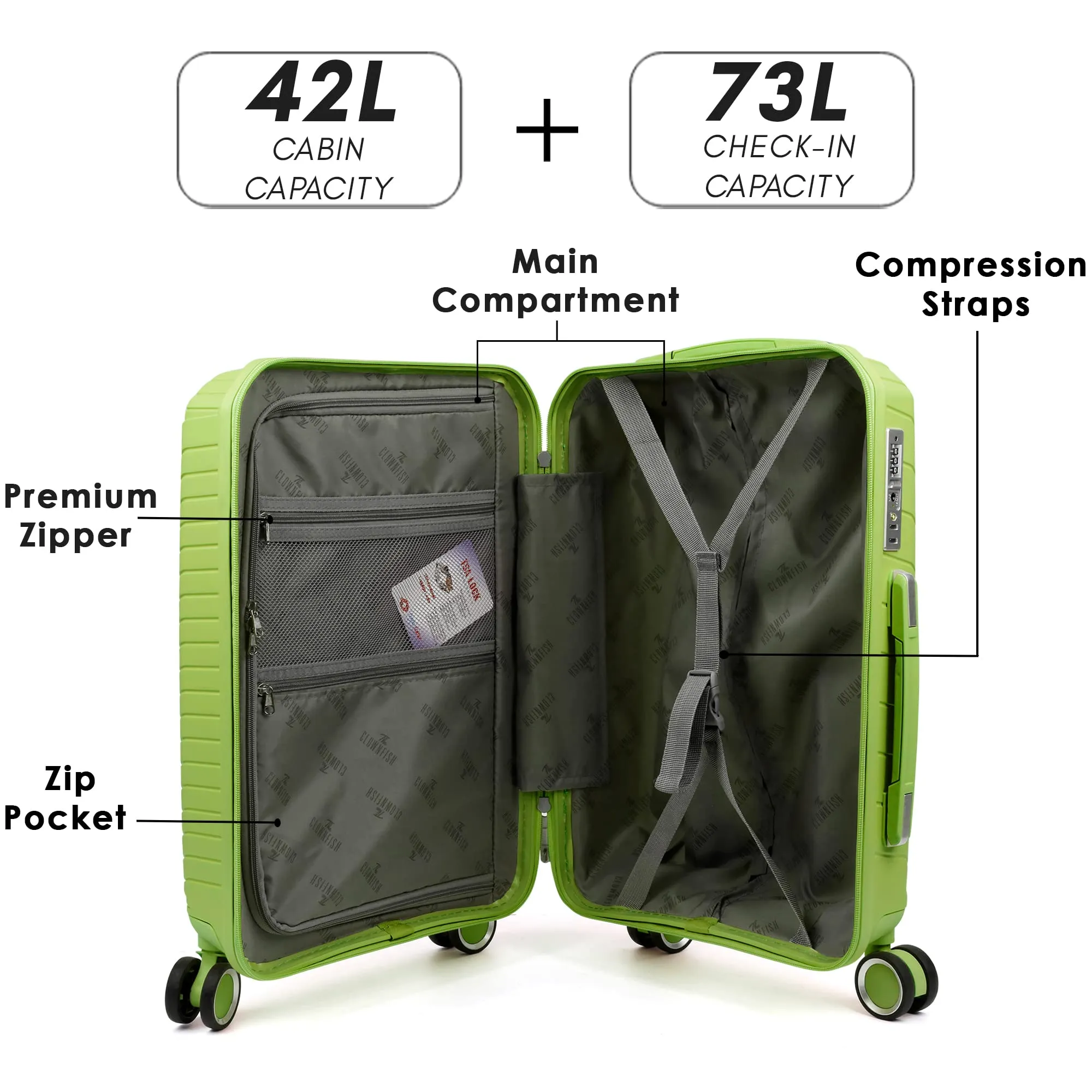 Denzel Series Set of 2 Trolley bags Green (Small, Medium)