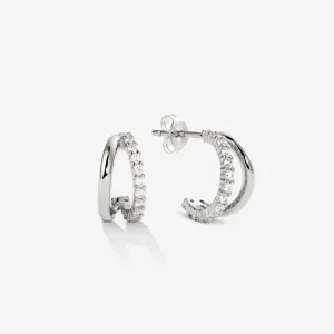 DOUBLE ZIRCONIA HOOPS Silver