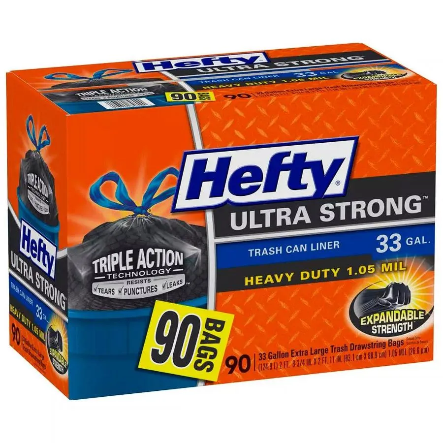 Hefty Ultra Strong 33-Gallon Kitchen Drawstring Trash Bags - 90 Ct