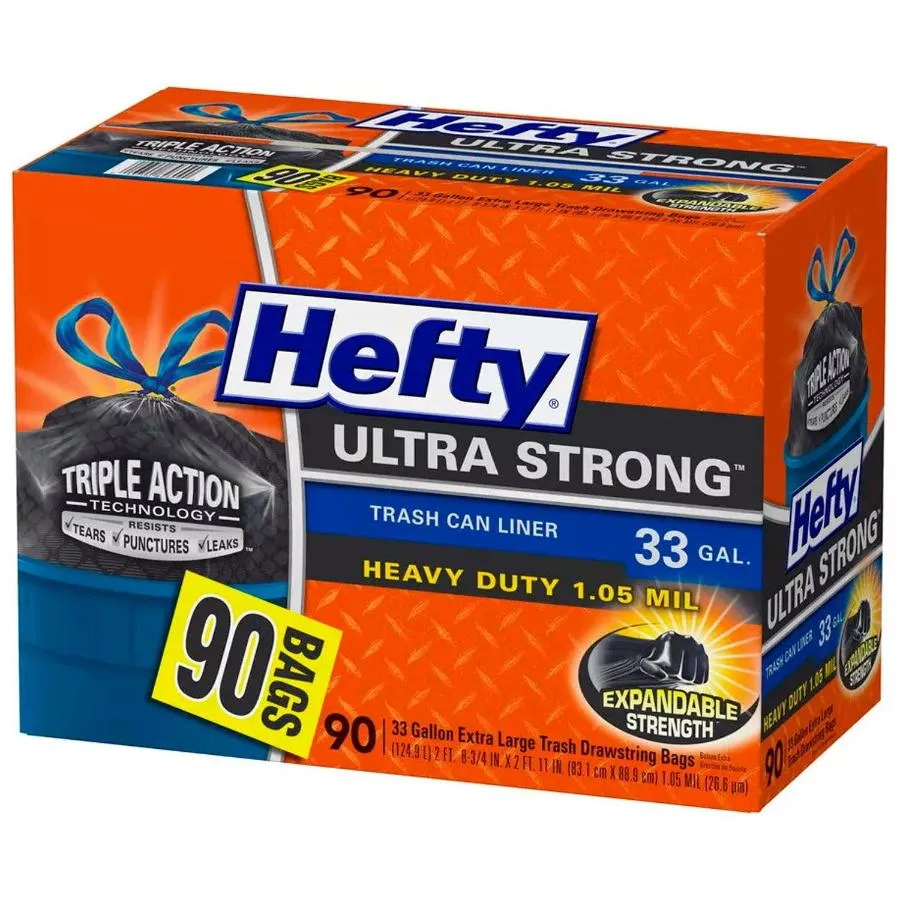 Hefty Ultra Strong 33-Gallon Kitchen Drawstring Trash Bags - 90 Ct