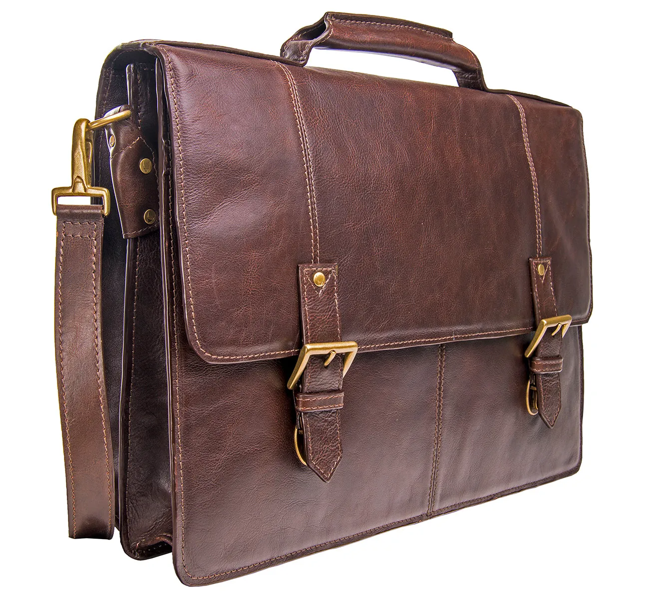 Hidesign Charles Large Double Gusset Leather 17" Laptop Compatible Briefcase Work Bag Brown