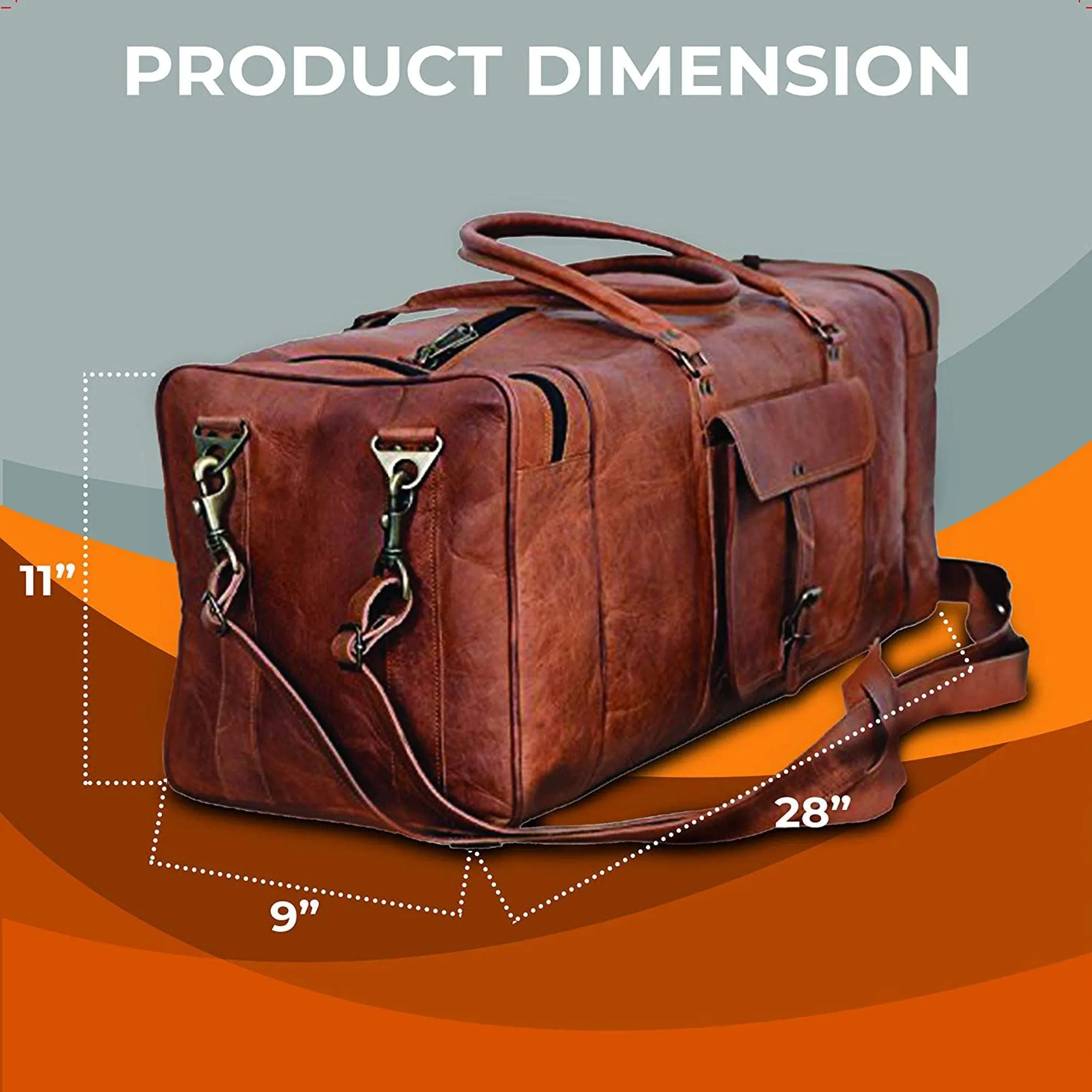 Leather Duffel Bag 28 inch Large Travel Bag Gym Sports Overnight Weekender Bag by Komal s Passion Leather (Brown)