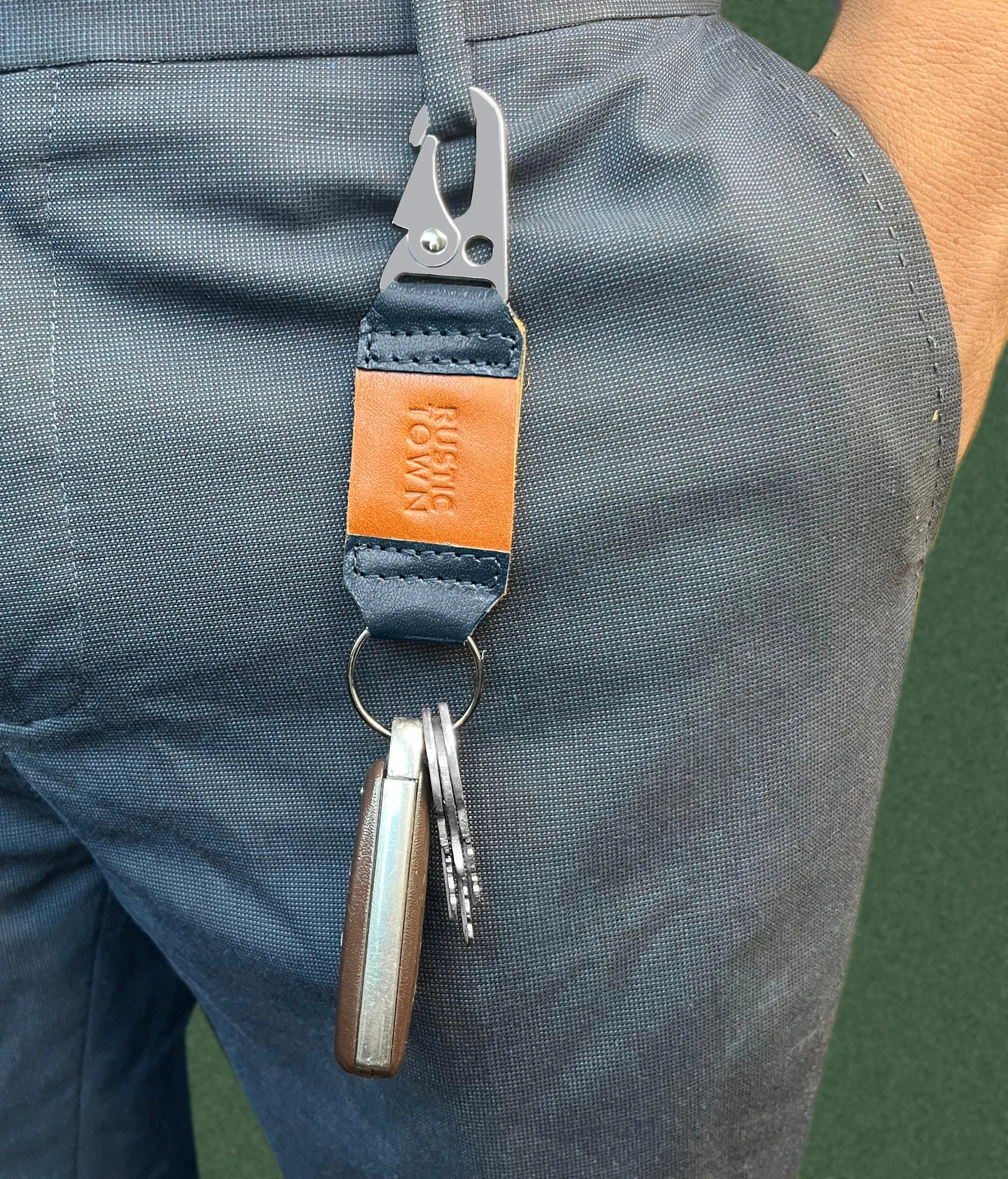 Leather Key Ring Holder - Compact Belt Keychain with Fob Car Key Chain