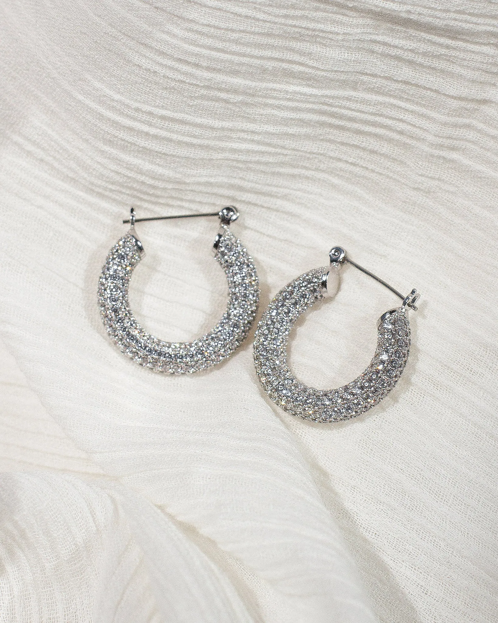 Luv Aj Pave Baby Amalfi Tube Hoop Earrings in CZ and Polished Rhodium Silver Plated