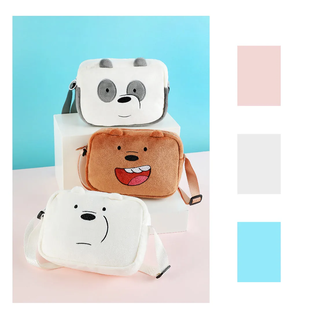 MINISO x We Bare Bears - Crossbody Plush Rectangle Messenger Bag