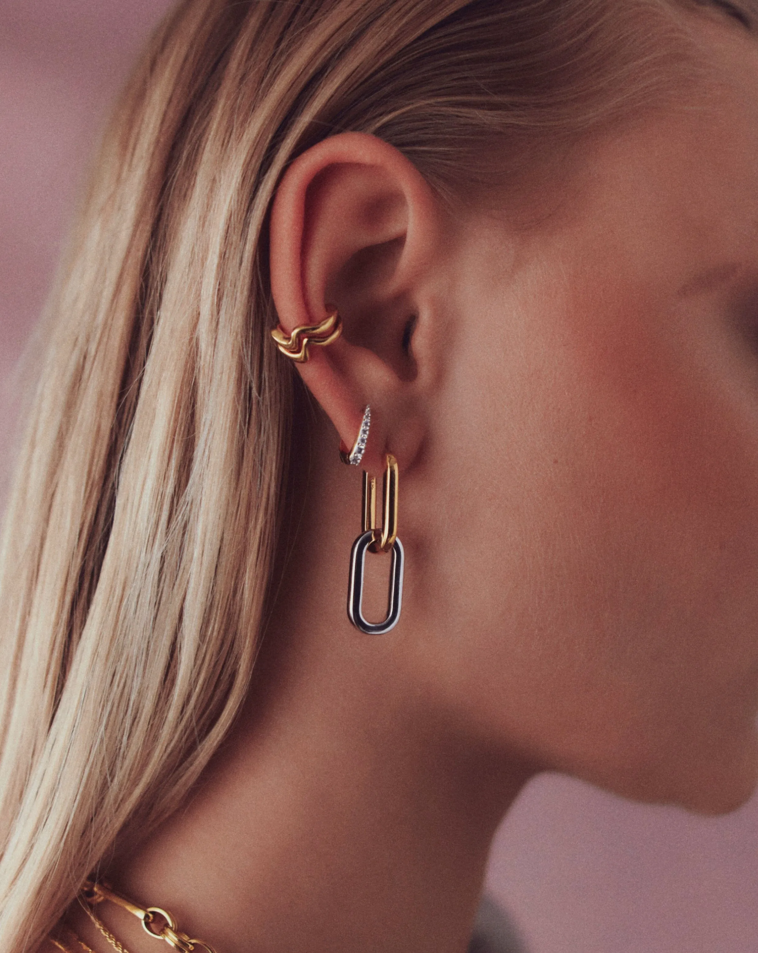 Ovate Double Link Hoop Earrings