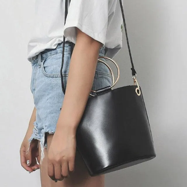 Petite Leather Crossbody Shoulder Bag with Round Handles