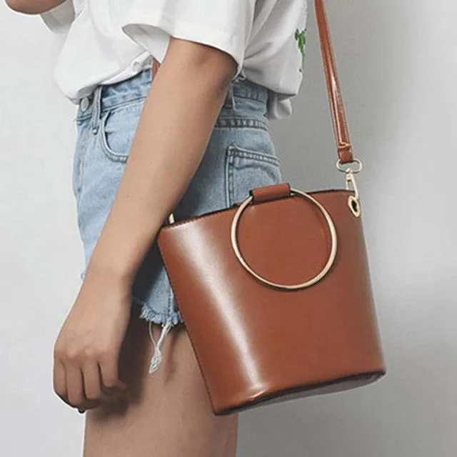 Petite Leather Crossbody Shoulder Bag with Round Handles