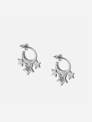 Recycled 925 Sterling Silver Moon & Star Hoops | Silver