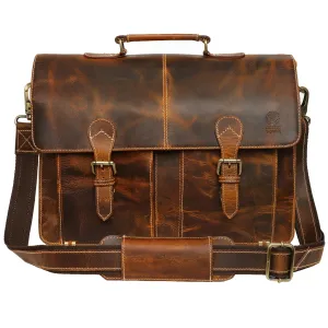 Wayne Premium 16" Leather Satchel Office Laptop Bag (Antique Brown)